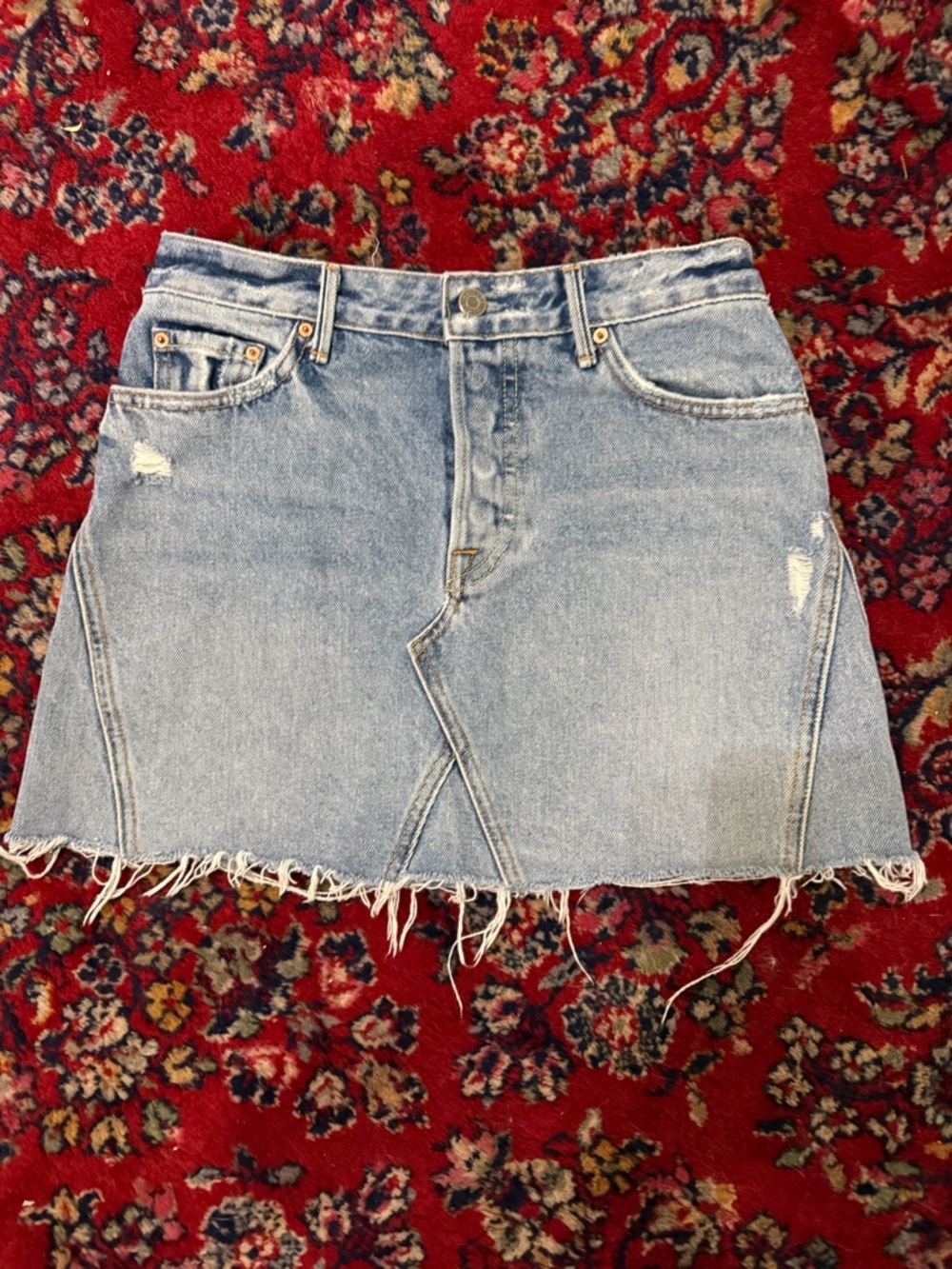 GRLFRND Light Blue Distressed Denim Mini Skirt